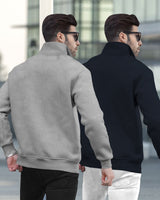 (Pack Of 2) Mens Henley Neck Plain Winter Jacket / Grey & Navyblue