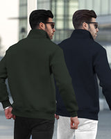 (Pack Of 2) Mens Henley Neck Plain Winter Jacket / Olivegreen & Navyblue