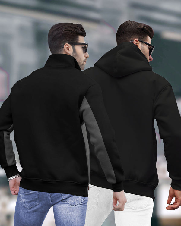 (Pack Of 2) Mens Henley Neck Winter Jacket / Dark Grey & Black