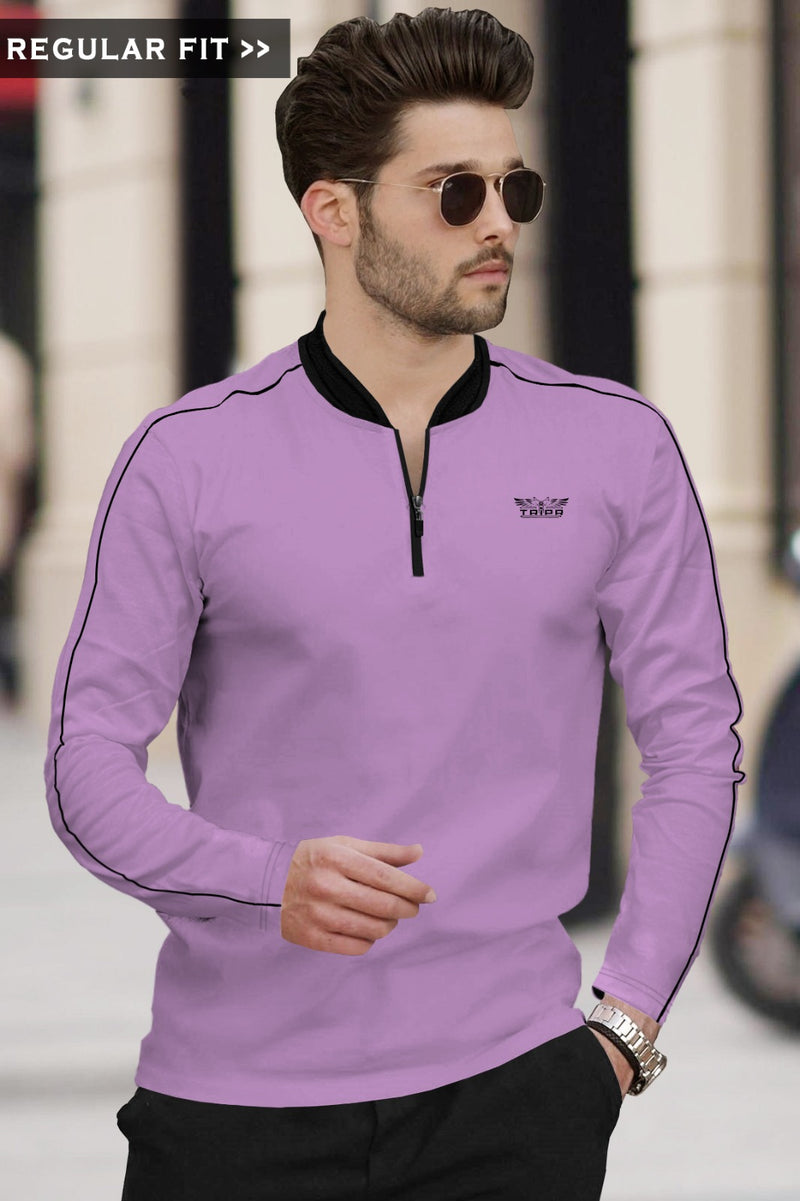 full sleeve Lavender Mandarin Collar men T-Shirt