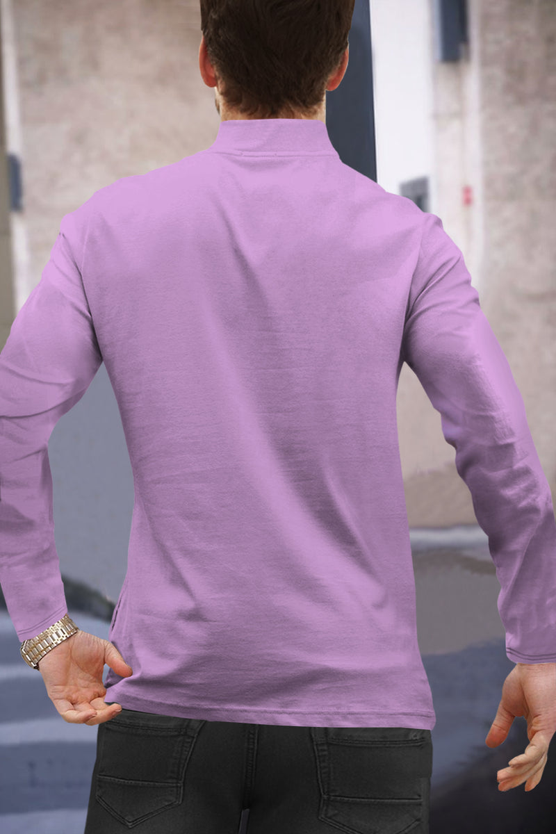 Men Solid Zip Neck Lavender T-Shirt