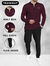 Tracksuit Henley Neck Full Sleeve MAROON Tshirt & BLACK Jogger