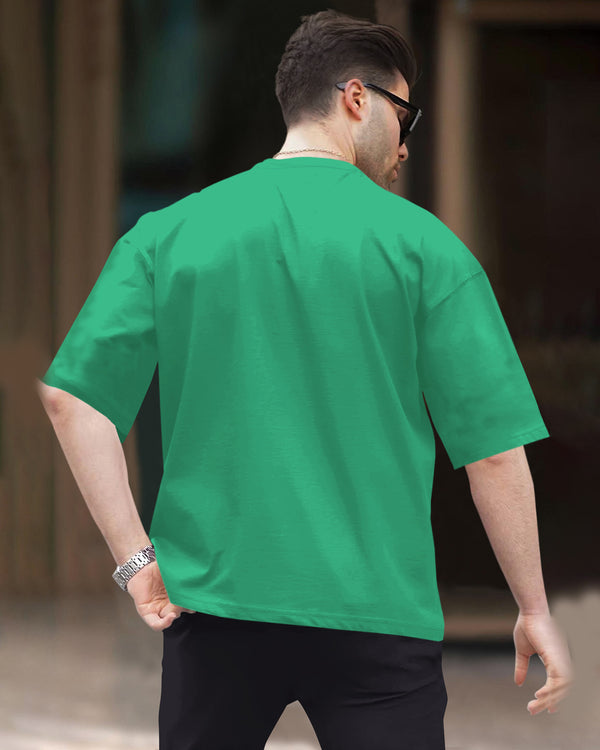 Men Typography V-Neck Mint Green Oversized T-Shirt