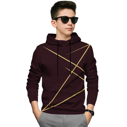 Boys Full Sleeve Maroon Zig Zag Graphic Printed  Hooded T-shirt
