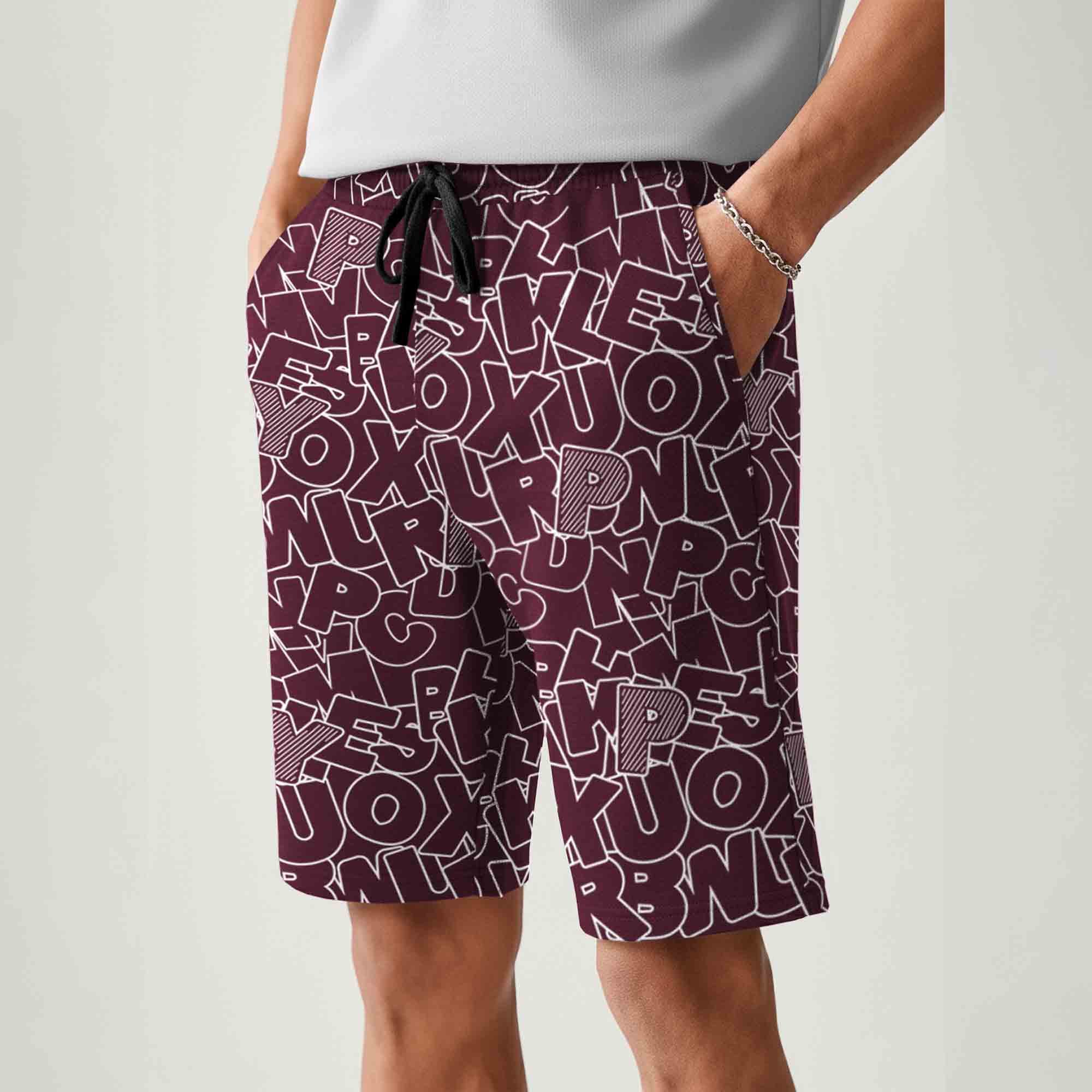 Men All Over Printed Short Maroon