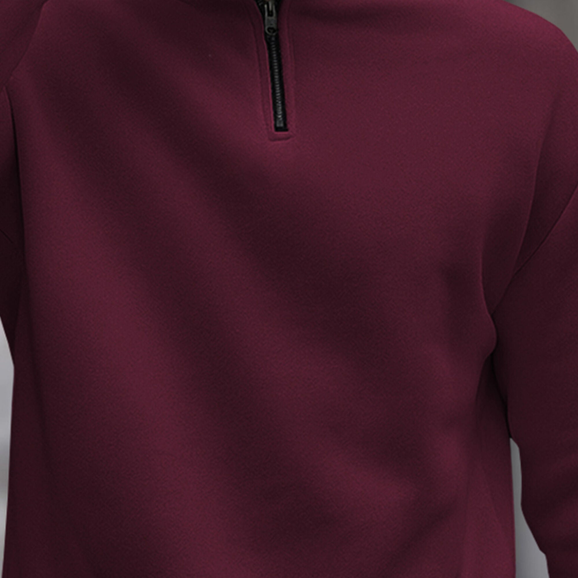 Men Plain Zipper High Neck Casual Sweatshirt / Maroon