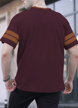 Men Printed, Typography Drop Shoulder Maroon T-Shirt