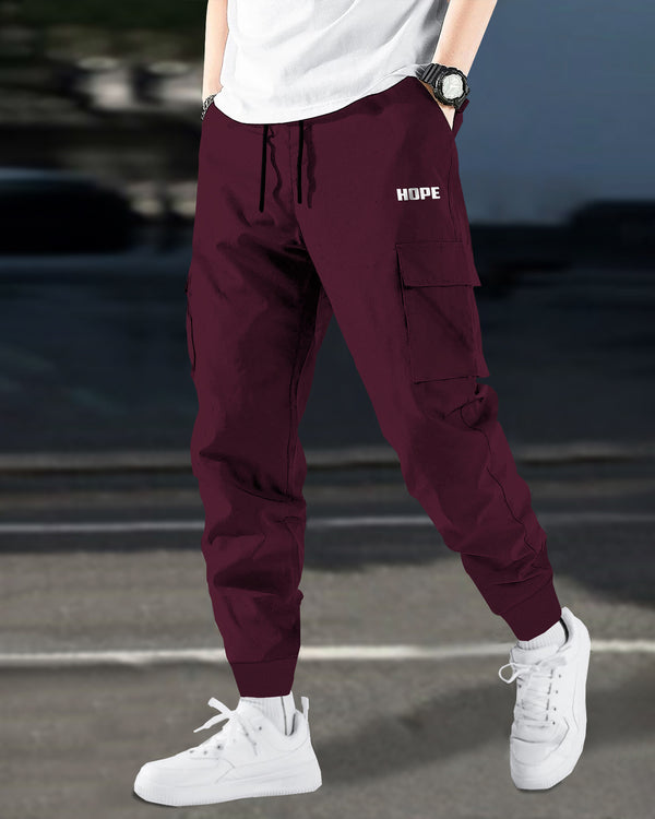 Men Solid Maroon Designer Cargo Pant