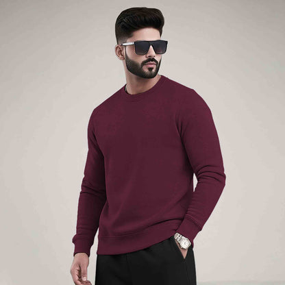 MEN PLAIN REGULAR FIT ROUND NECK CASUAL SWEATSHIRTS - 7 COLORS