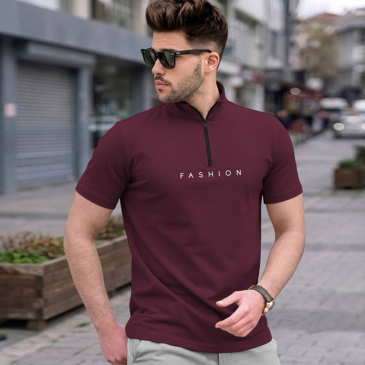 Mens High Neck Half Sleeve Cotton Blended T-shirts