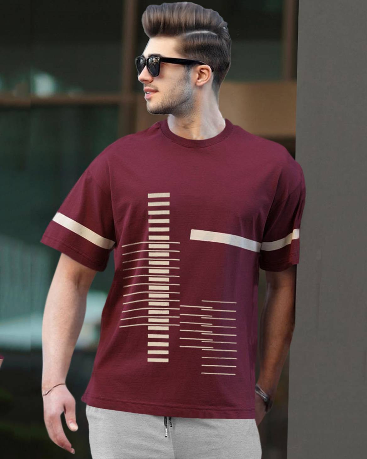 Track Suit Half Sleeve Maroon Printed T-shirt with Plain Grey Trackpant