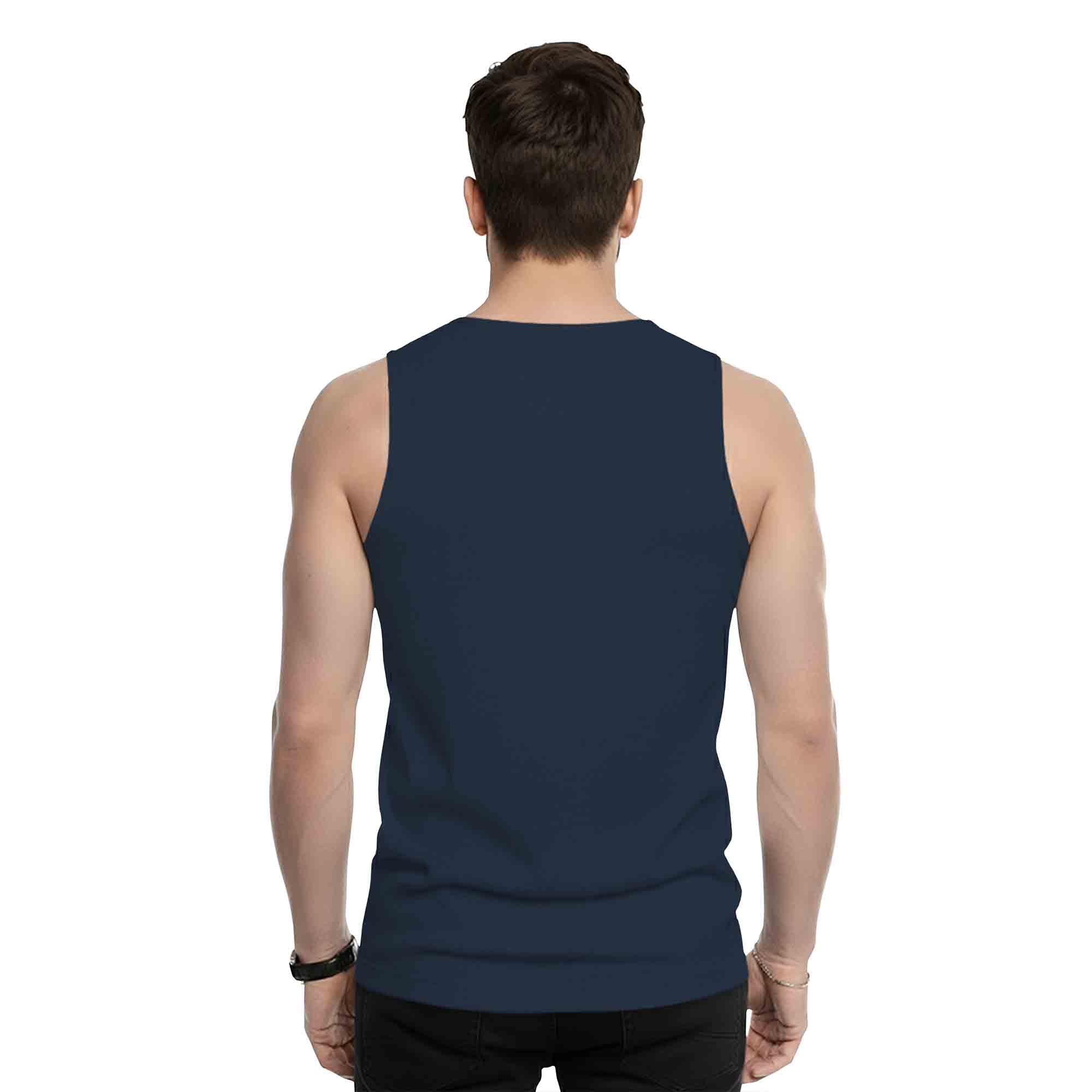 Men Sleeveless Navy Blue Printed Vest