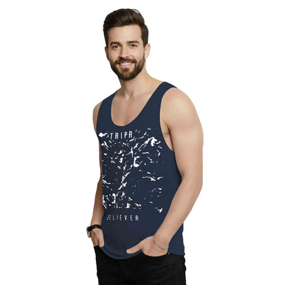Men Sleeveless Navy Blue Printed Vest