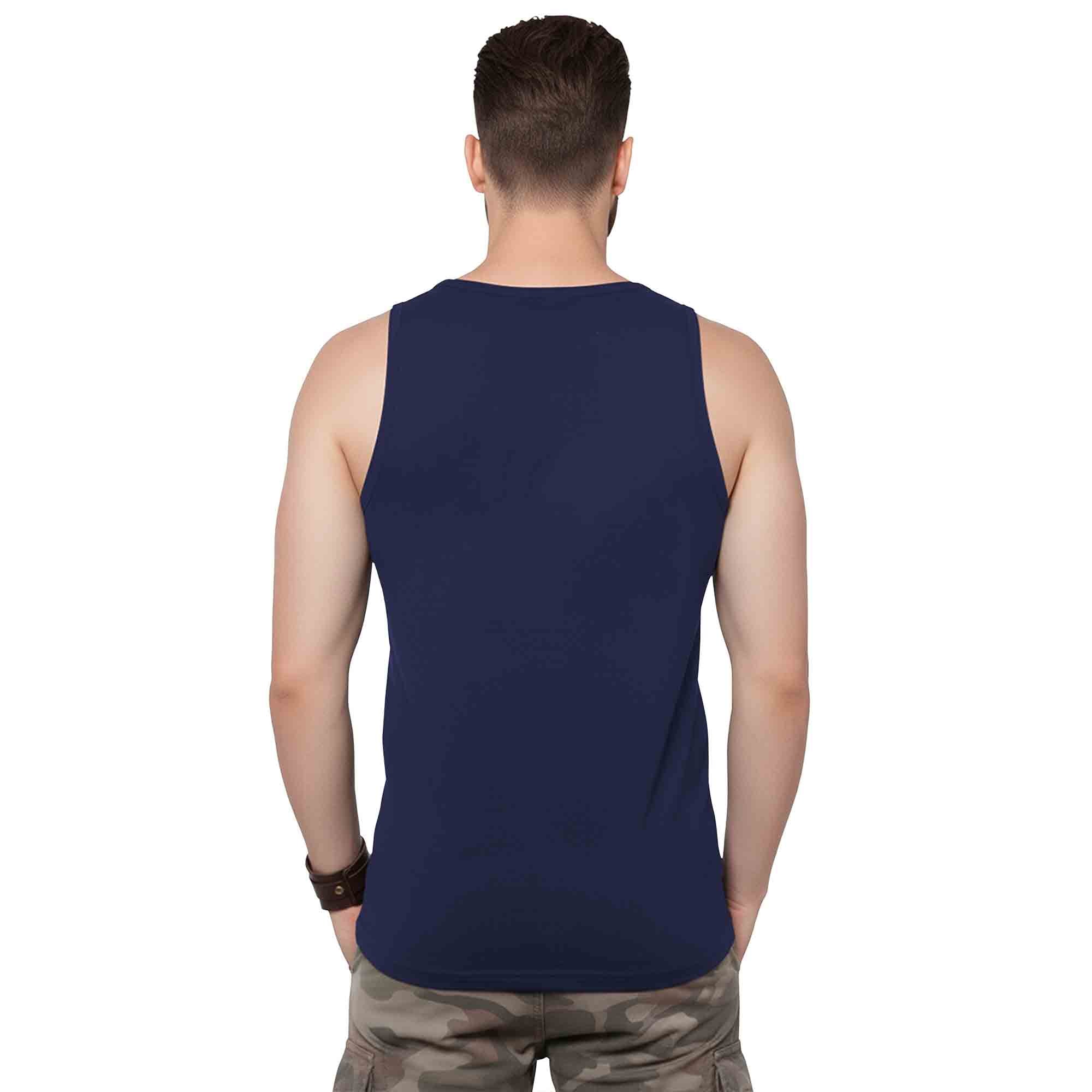 Men Printed Navy Blue Tank Top Hangover Vest