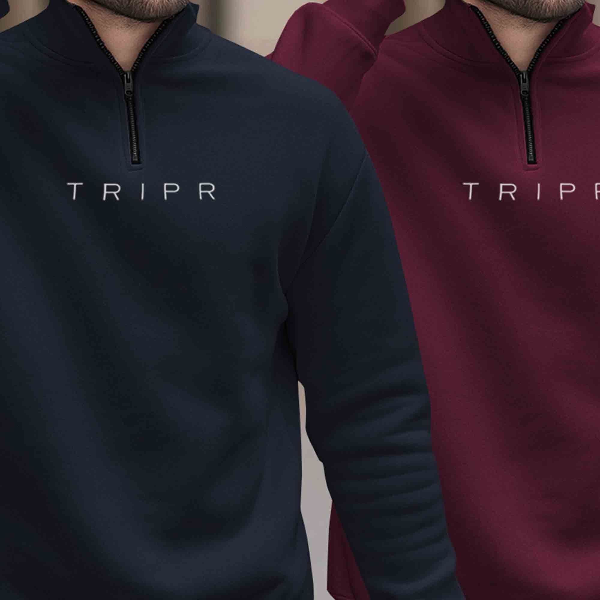 (Pack of 2) Mens Plain High Neck Sweatshirts Navy & Maroon