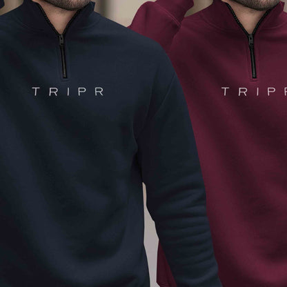 (Pack of 2) Mens Plain High Neck Sweatshirts Navy & Maroon