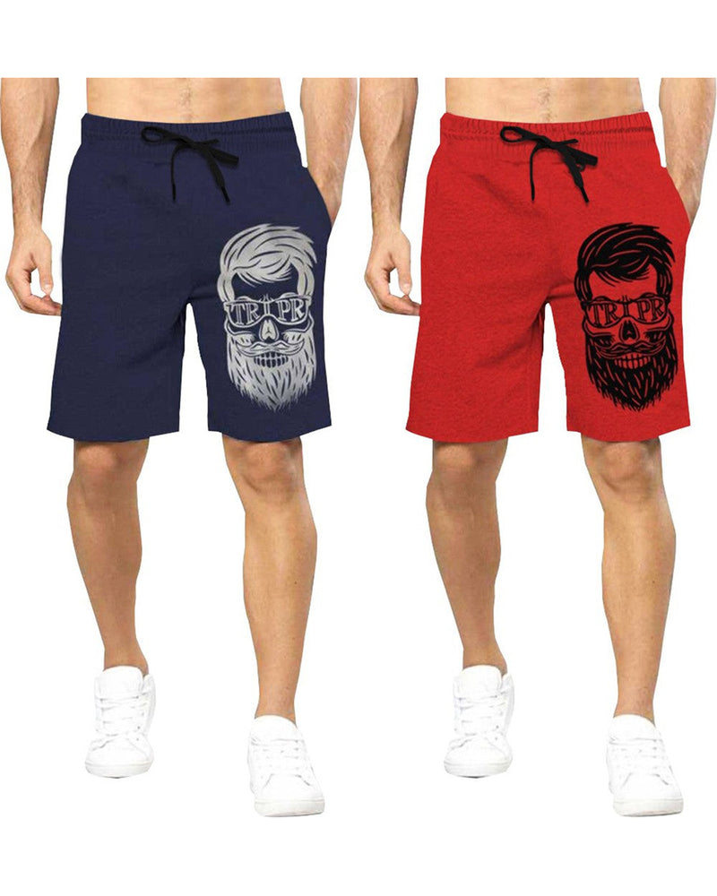 mens short-PACK OF 2-red-navyblue