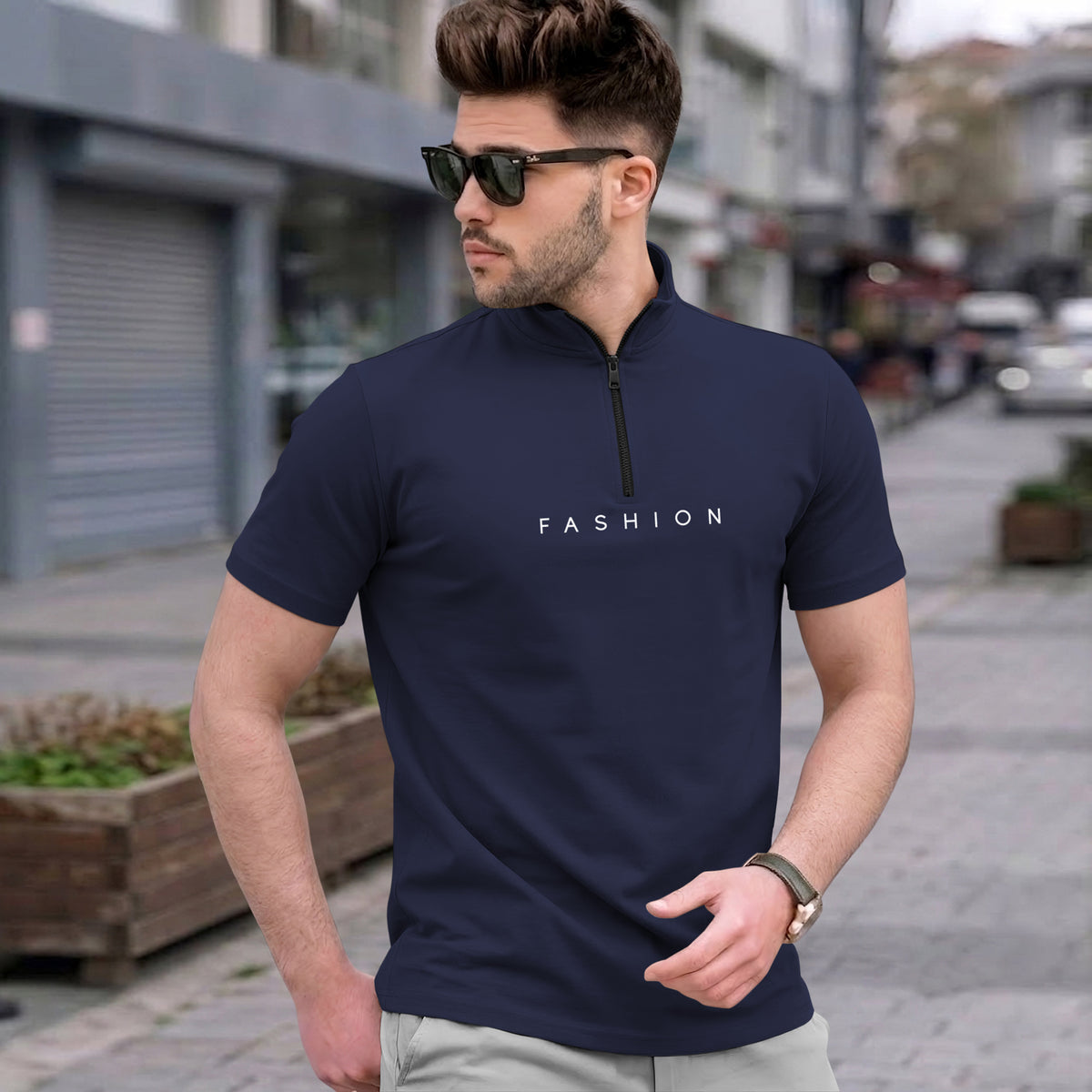 Mens High Neck Half Sleeve Cotton Blended T-shirts