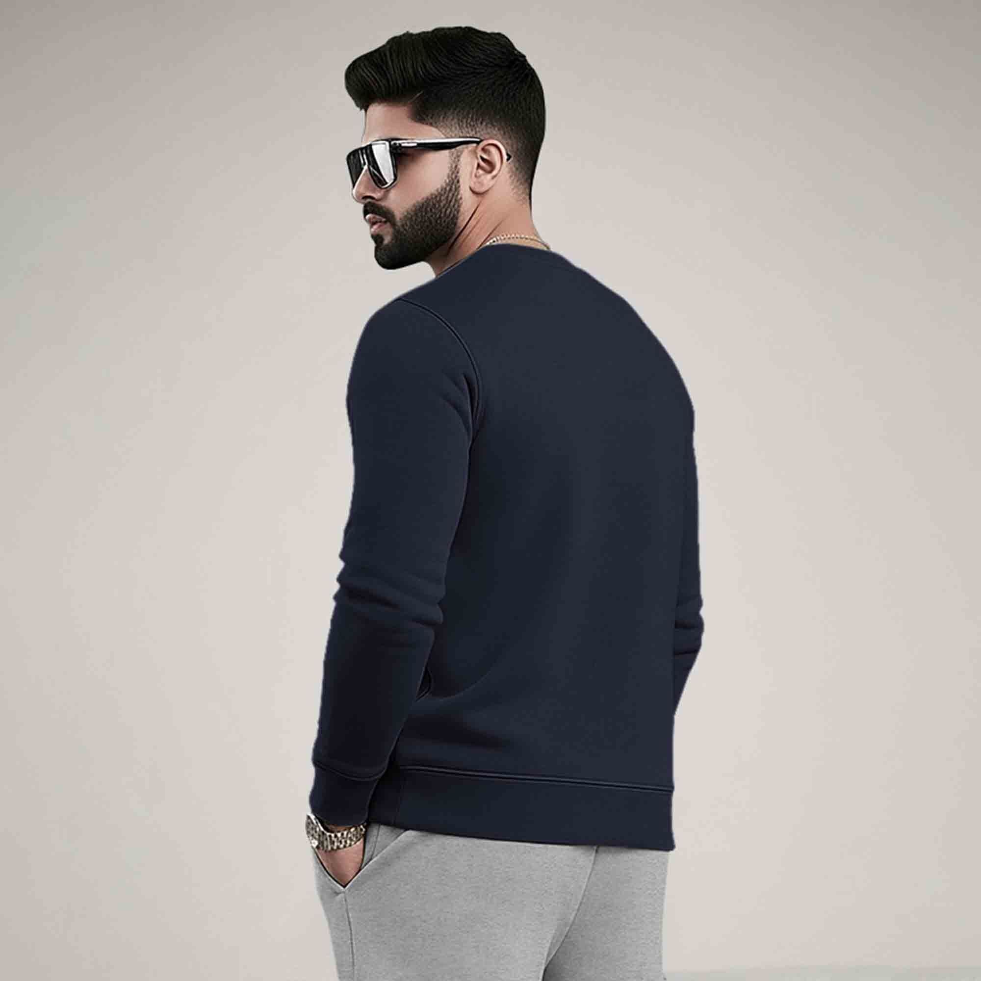 PLAIN NAVY BLUE MEN REGULAR FIT CASUAL SWEATSHIRT