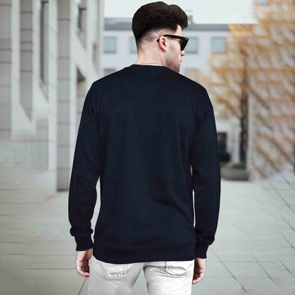 Mens Round Neck Full Sleeve Plain Navy Blue T-shirt