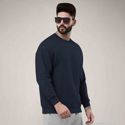 PLAIN NAVY BLUE MEN REGULAR FIT CASUAL SWEATSHIRT