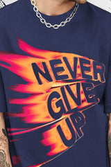 Men navy blue Never Give Up Quote Printed T-Shirt