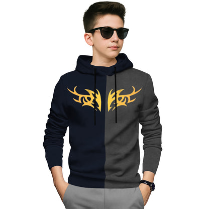 Boys Full Sleeve Hooded Dual Color T-shirt Navyblue & Darkgrey