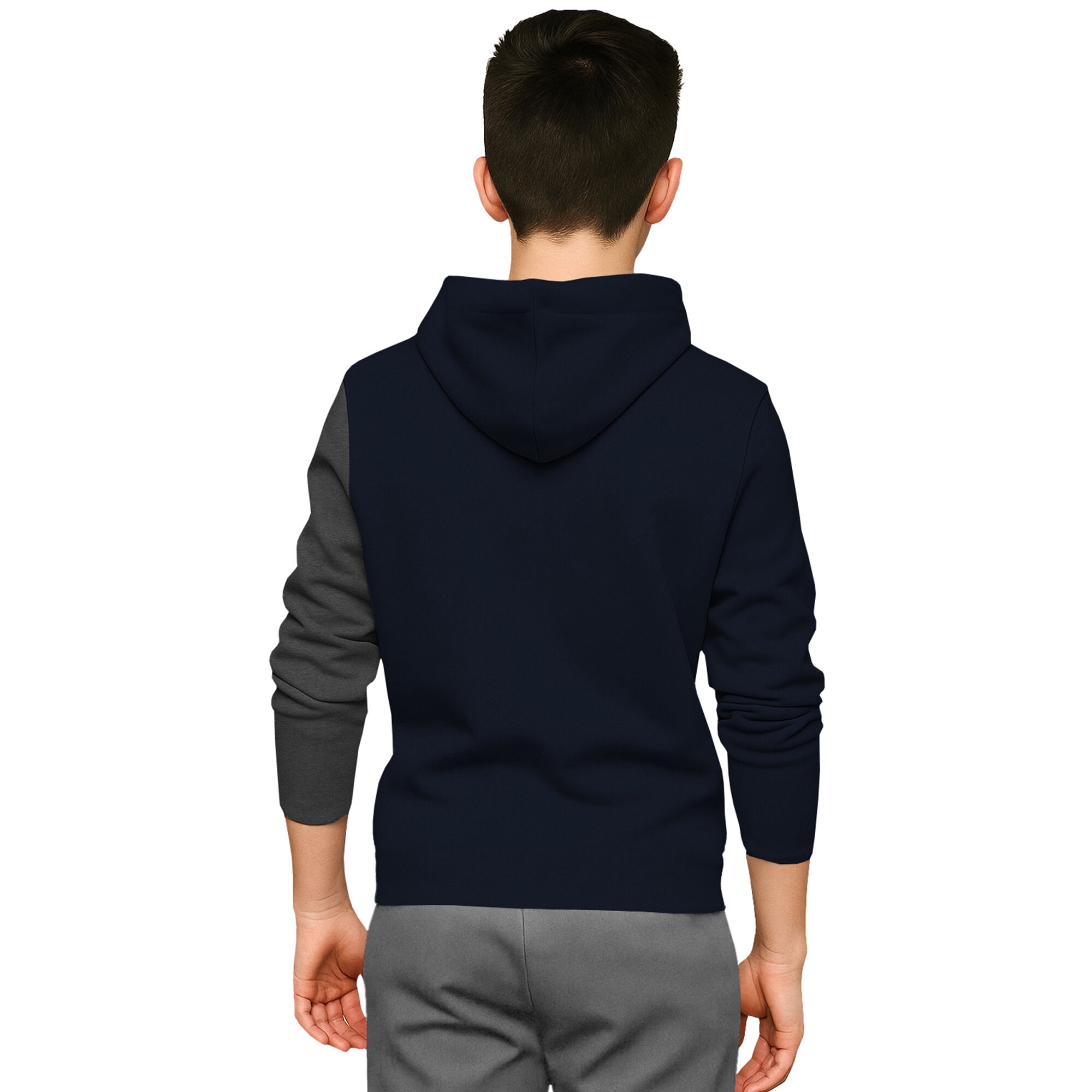 Boys Full Sleeve Hooded Dual Color T-shirt Navyblue & Darkgrey