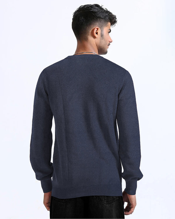 Men Plain Round Neck Casual Sweater / Navyblue