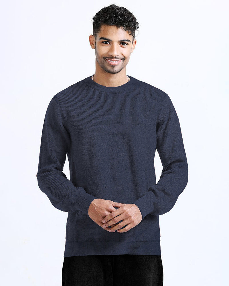 Men Plain Round Neck Casual Sweater / Navyblue