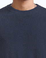 Men Plain Round Neck Casual Sweater / Navyblue