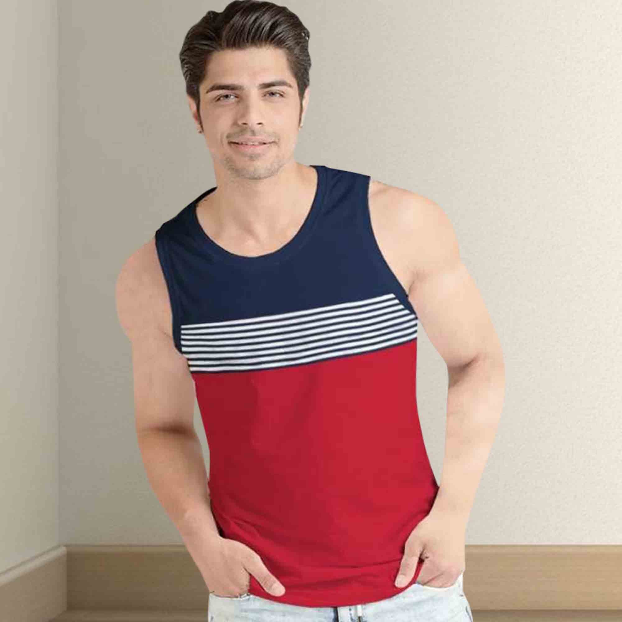 Men Navy-Red Striped Vest