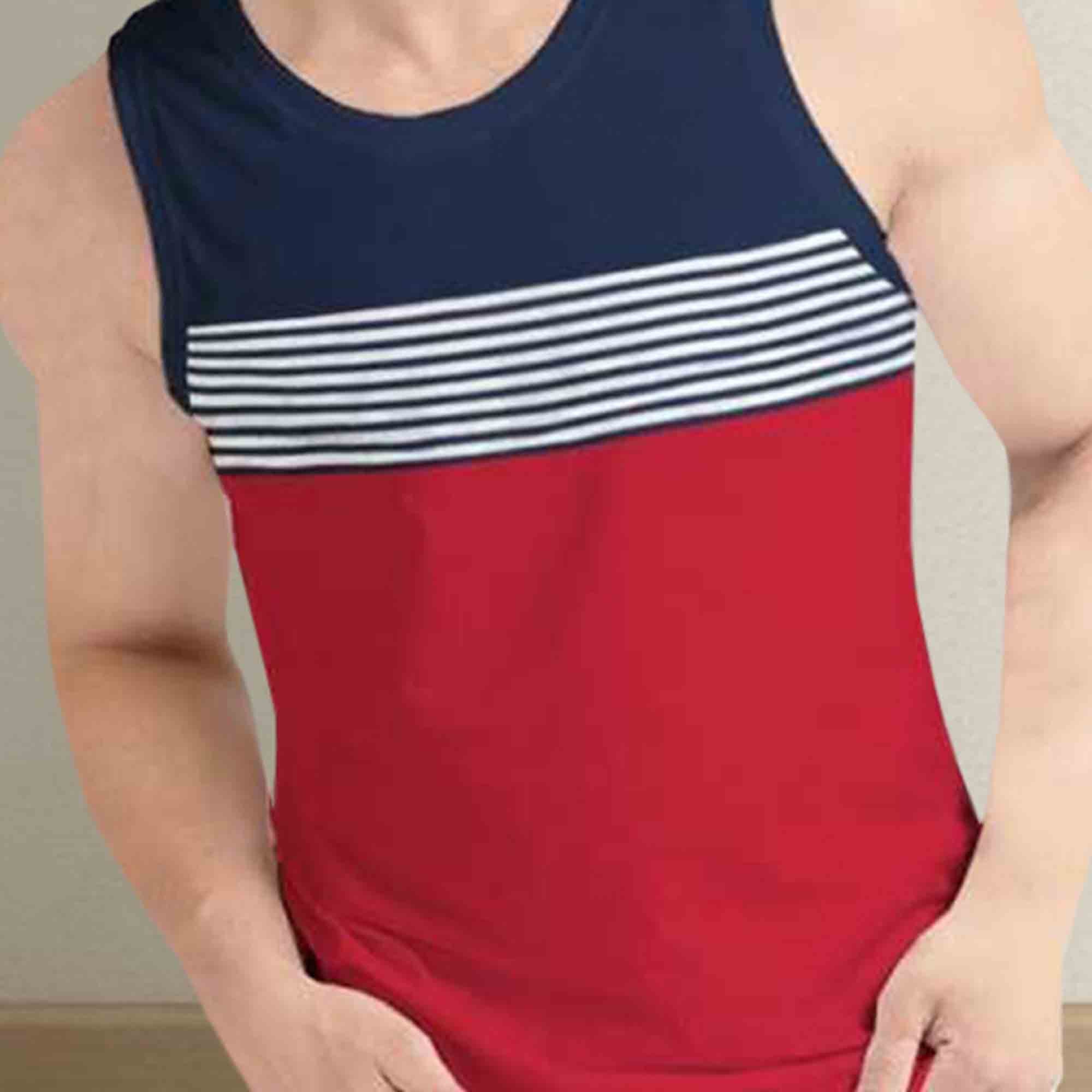 Men Navy-Red Striped Vest