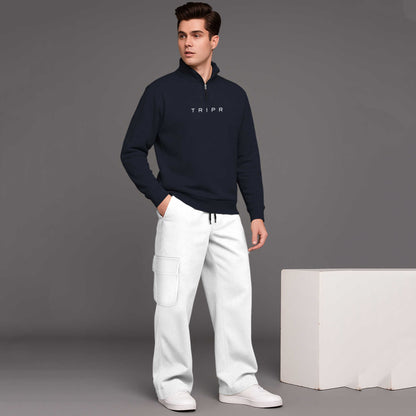 High Neck Sweatshirt & Baggy Cargo Plain Winter Outfits