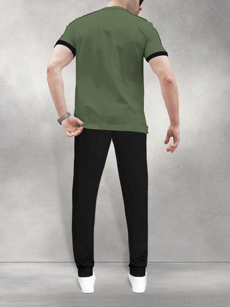 Mens Tracksuit - Olive green Half Sleeve T-shirt & black Jogger