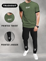 mens tracksuit olive green t-shirt and black jogger