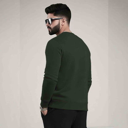 PLAIN OLIVE GREEN MEN REGULAR FIT CASUAL SWEATSHIRT
