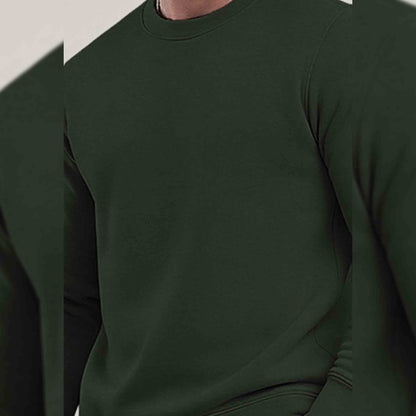 PLAIN OLIVE GREEN MEN REGULAR FIT CASUAL SWEATSHIRT