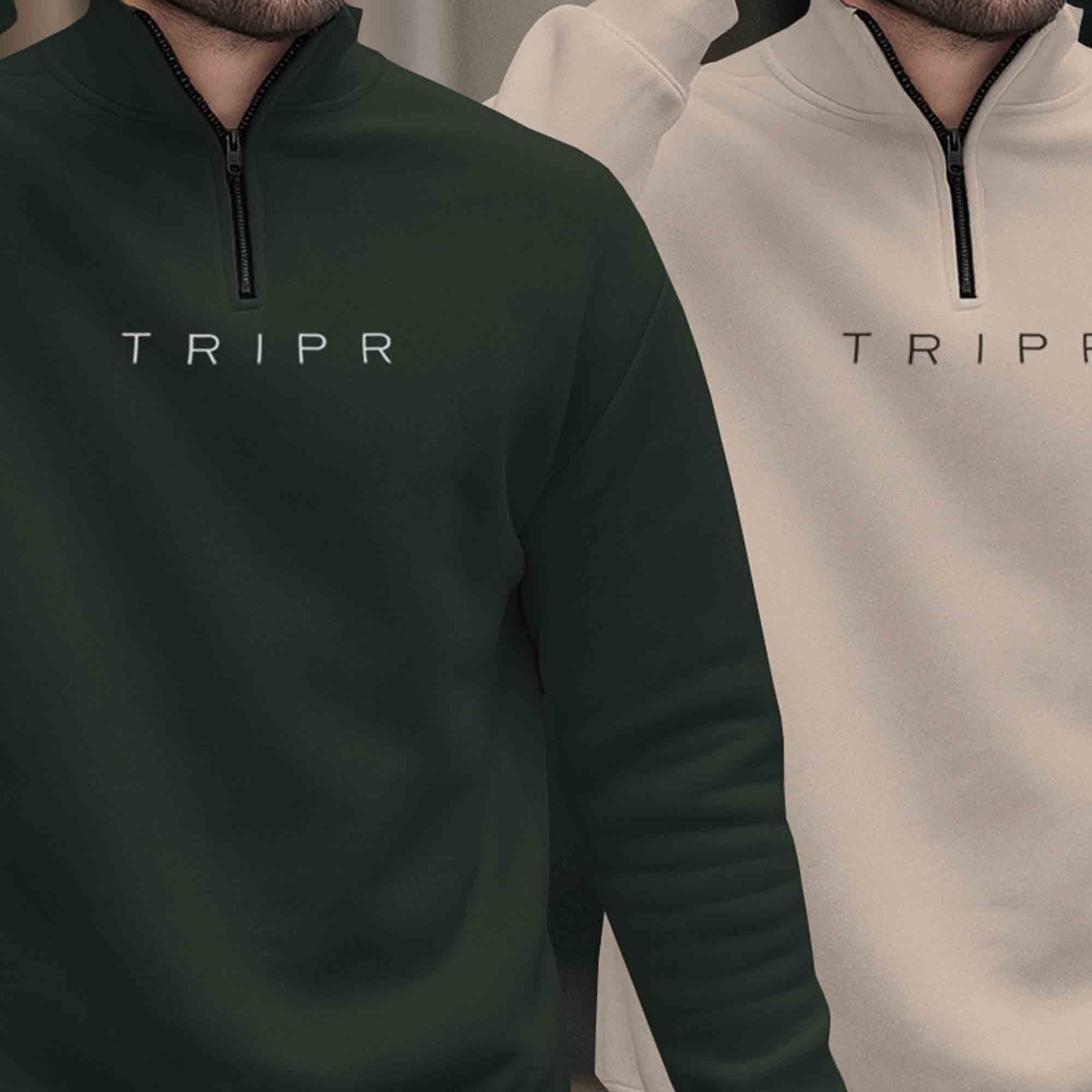 (Pack of 2) Mens Plain High Neck Sweatshirts Olive & Beige