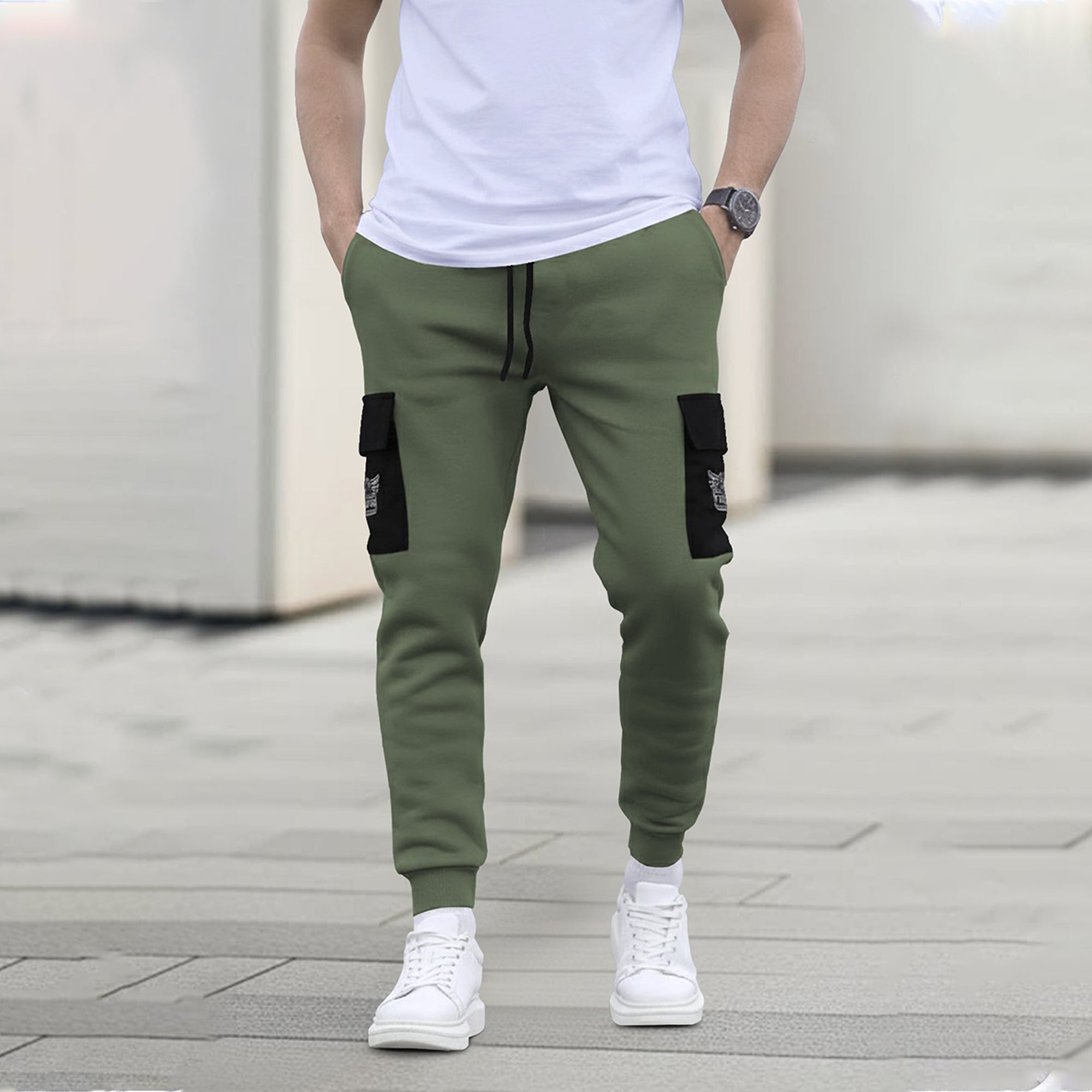 Men Olivegreen Black Cargo Jogger