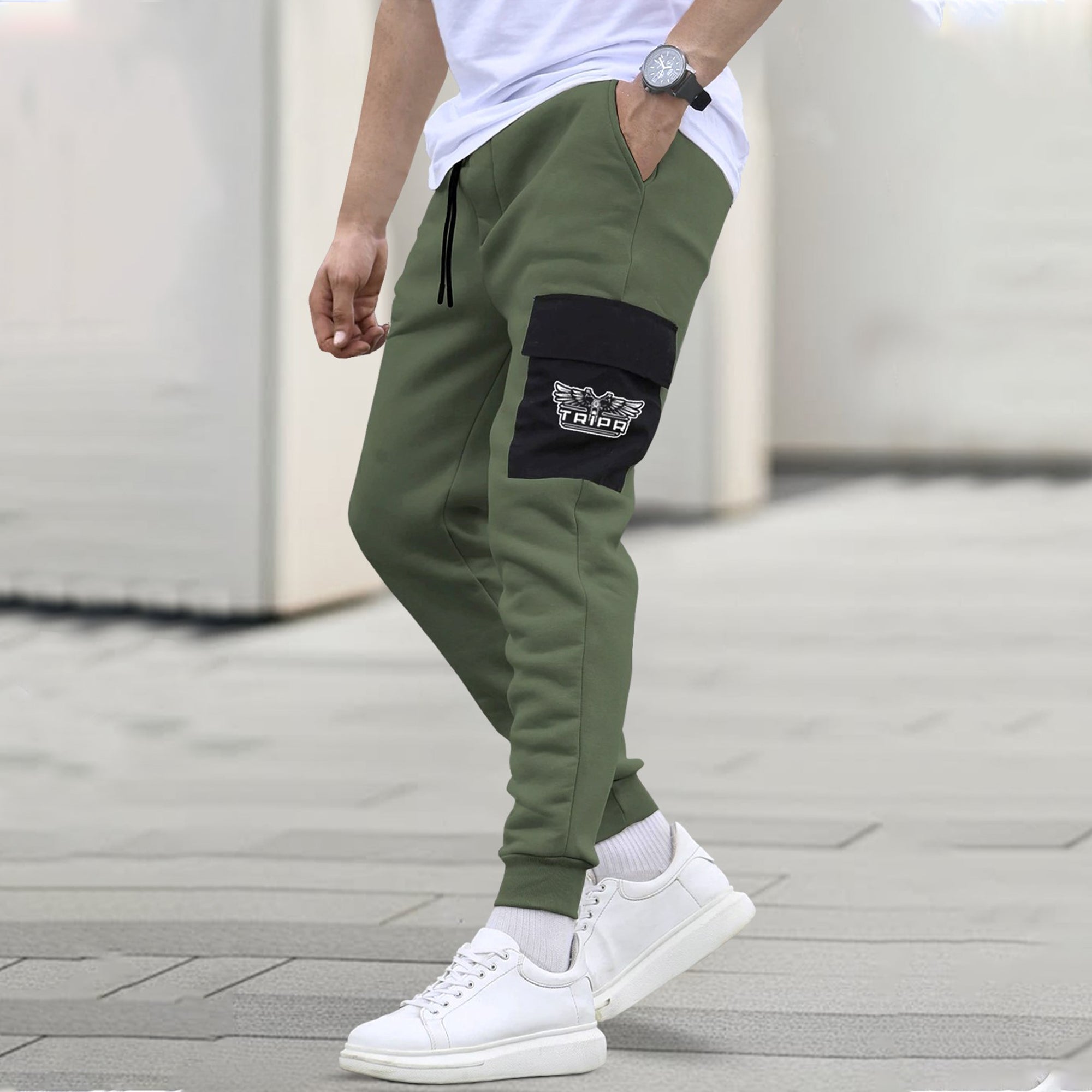 Men Olivegreen Black Cargo Jogger