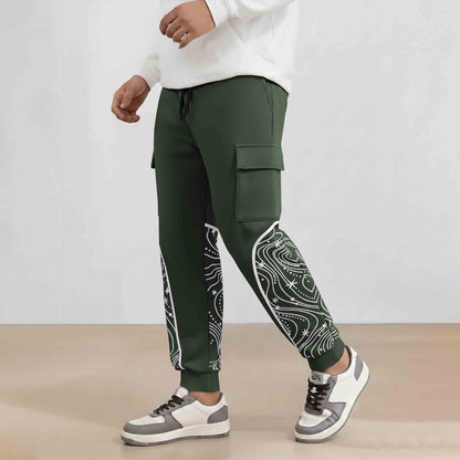 Designer Cargo Olivegreen Jogger with Side Print Panel