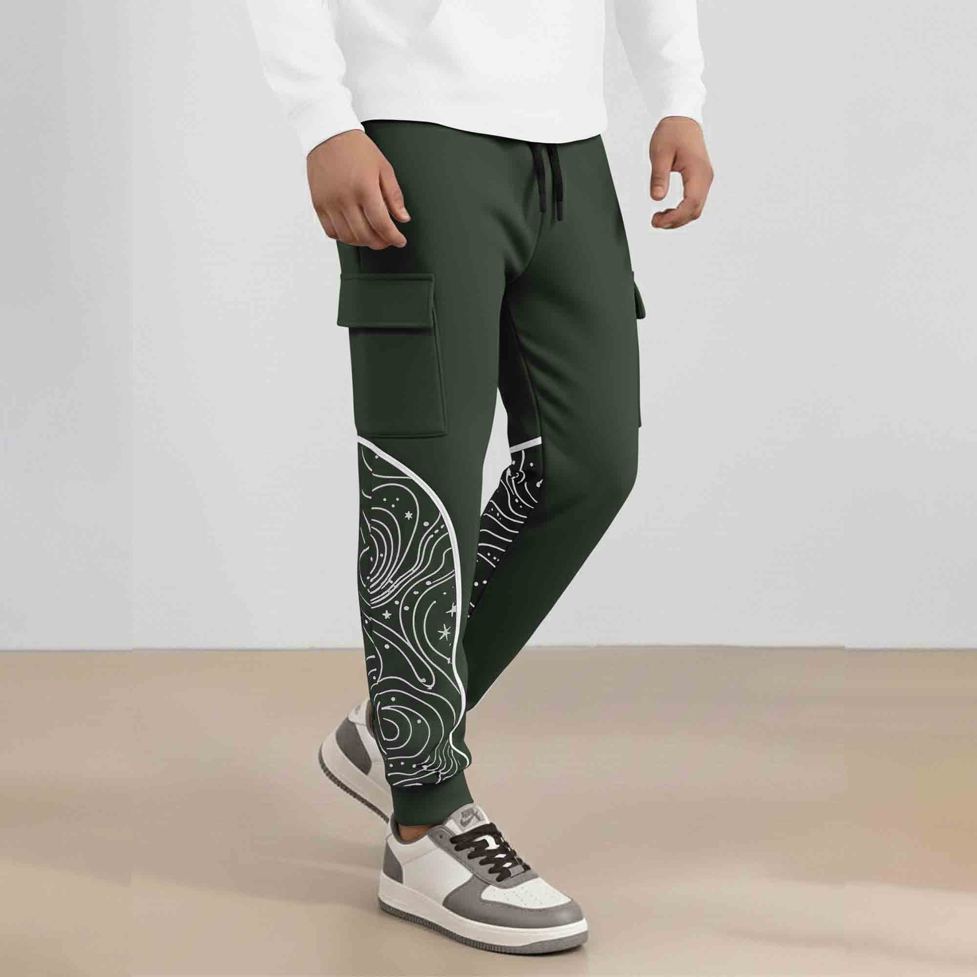 Designer Cargo Olivegreen Jogger with Side Print Panel