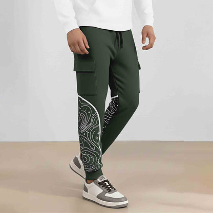 Designer Cargo Olivegreen Jogger with Side Print Panel