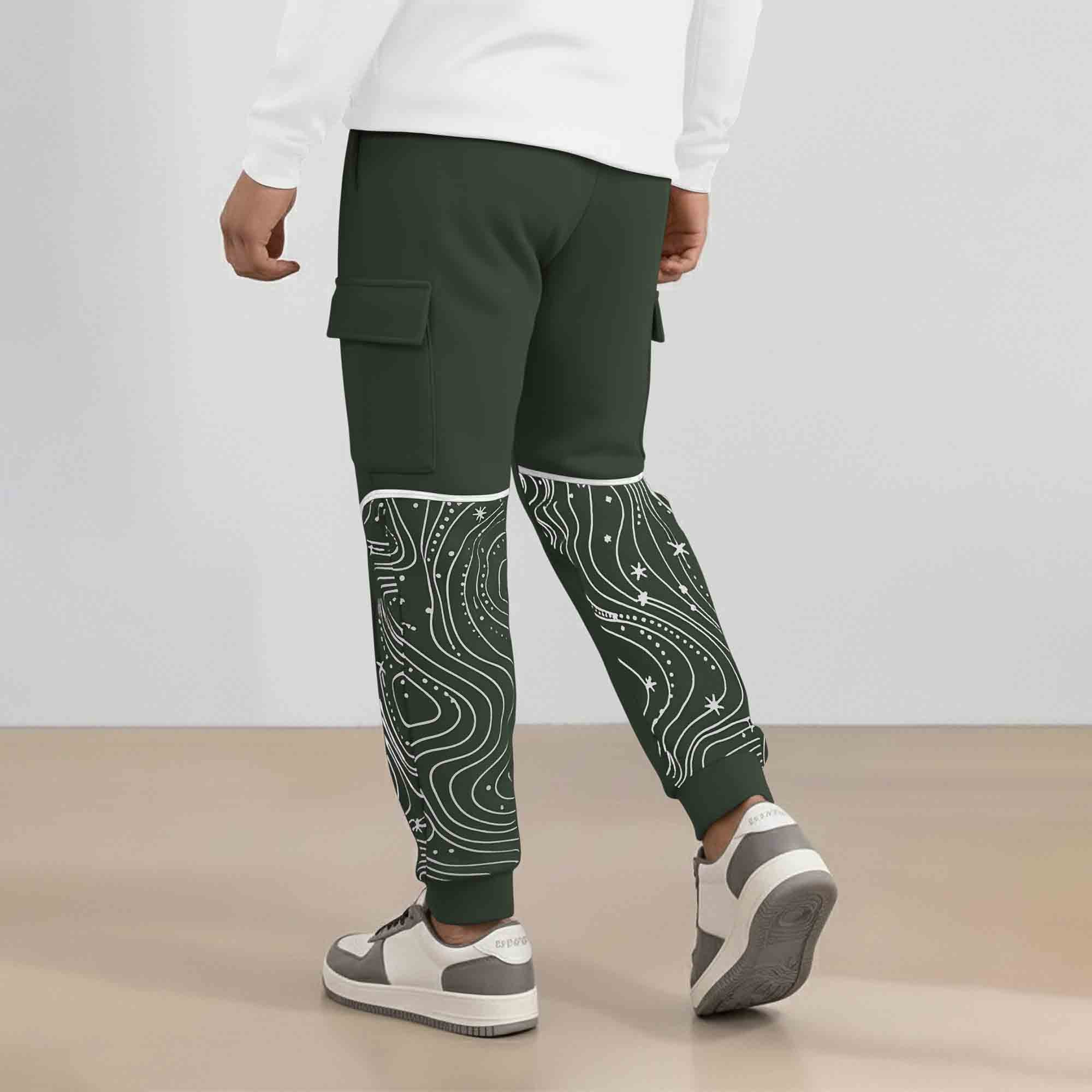 Designer Cargo Olivegreen Jogger with Side Print Panel