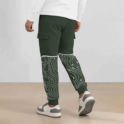 Designer Cargo Olivegreen Jogger with Side Print Panel