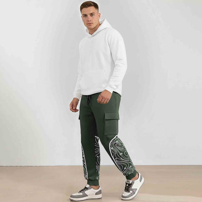 Designer Cargo Olivegreen Jogger with Side Print Panel