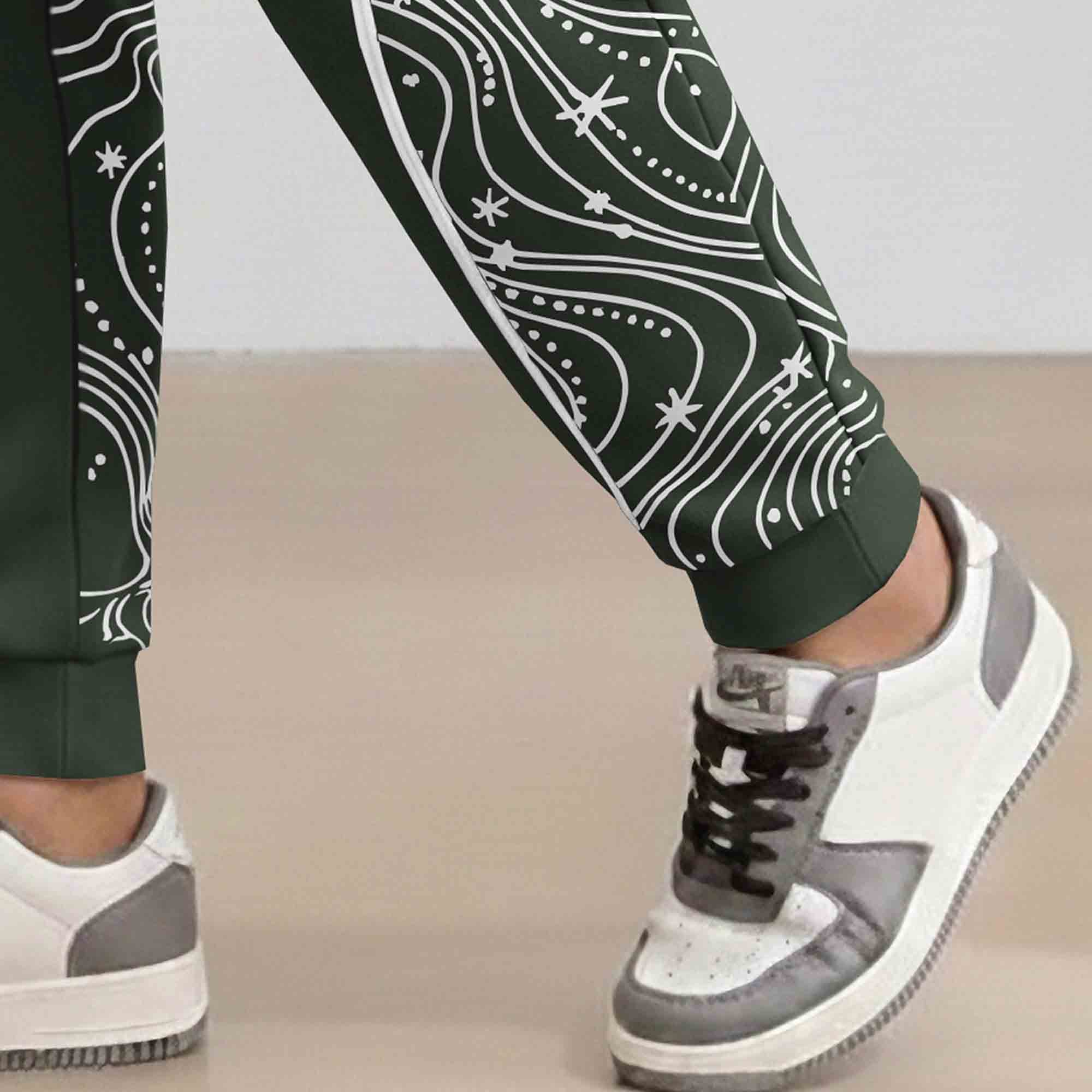 Designer Cargo Olivegreen Jogger with Side Print Panel