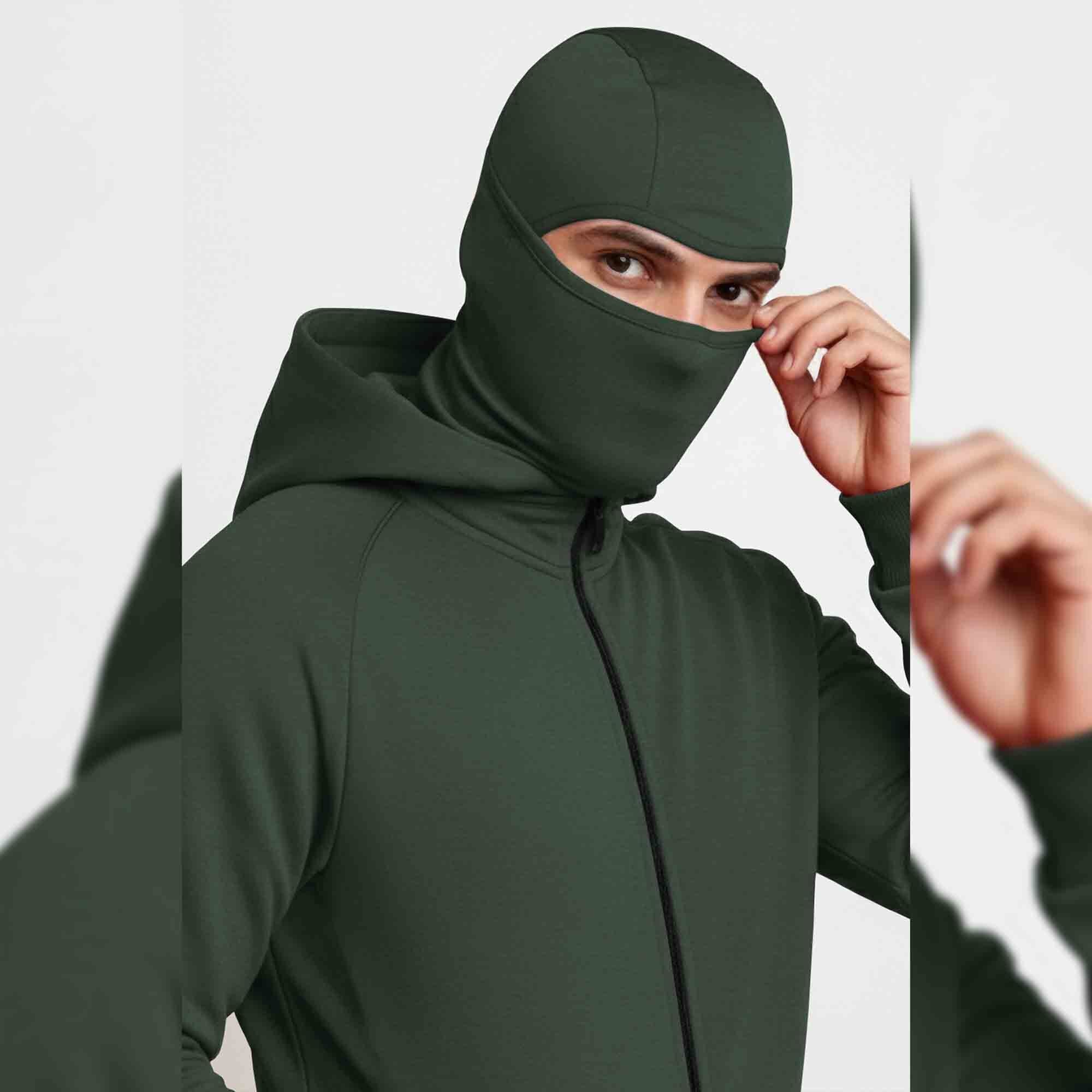 Mens Winter Full Mask Warm Zip-Up Hooded Jacket Olivegreen