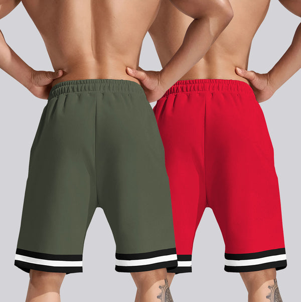 mens short-PACK OF 2-olivegreen-red